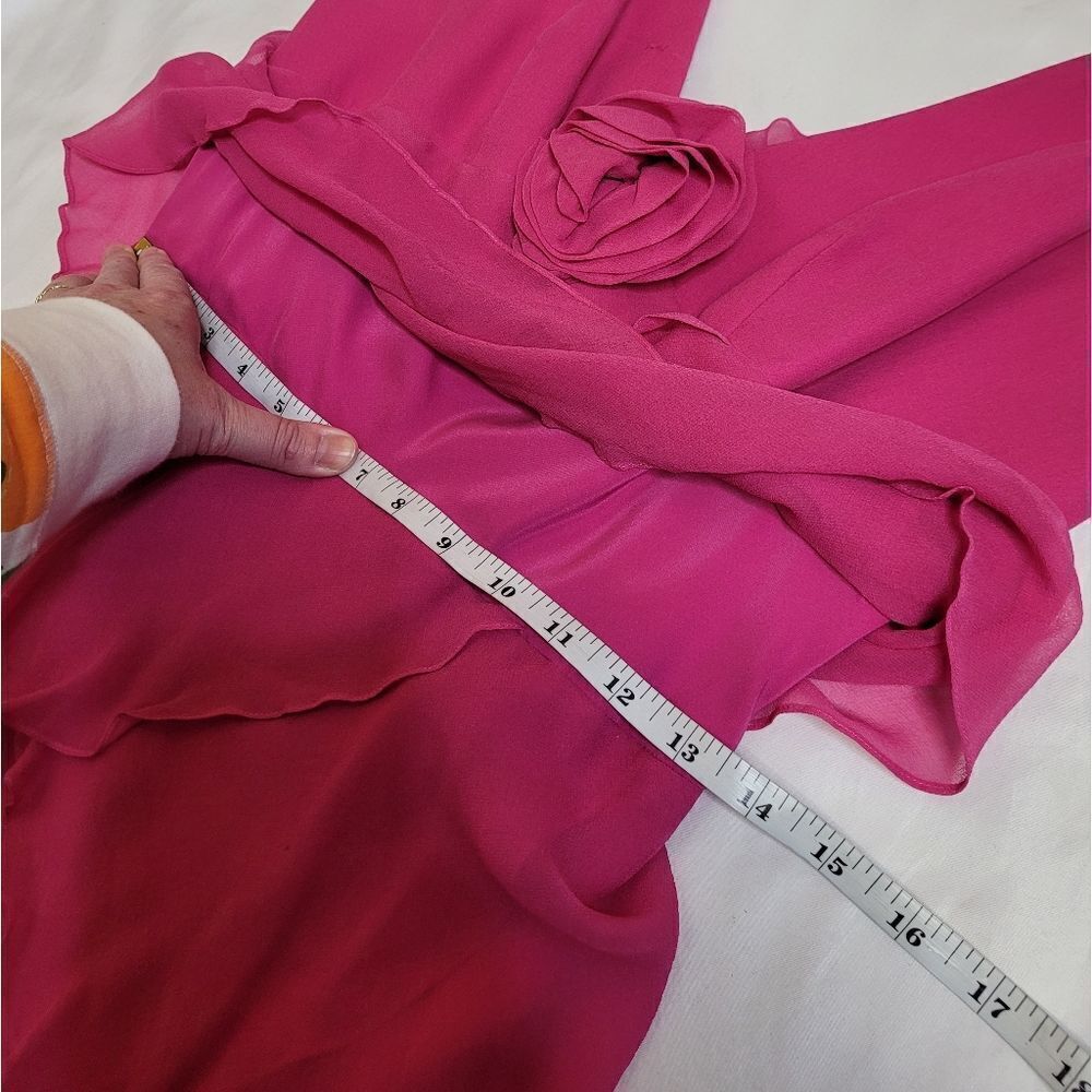 VINTAGE 90s magenta barbiecore tiered silk spaghetti strap formal dress M - Picture 10 of 12